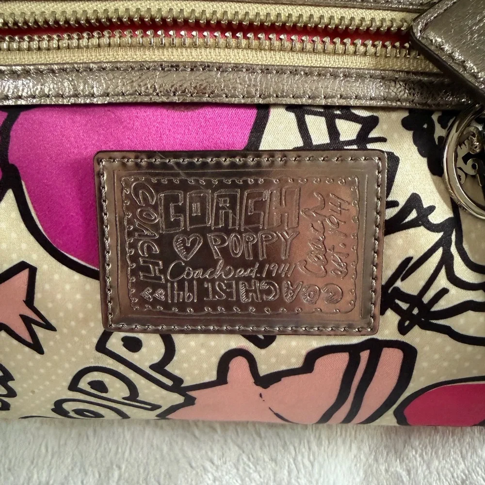 Coach Poppy Petal Print Lurex Rocker Hand Bag Crossbody Bag Strap #16308 EUC - Picture 6 of 11